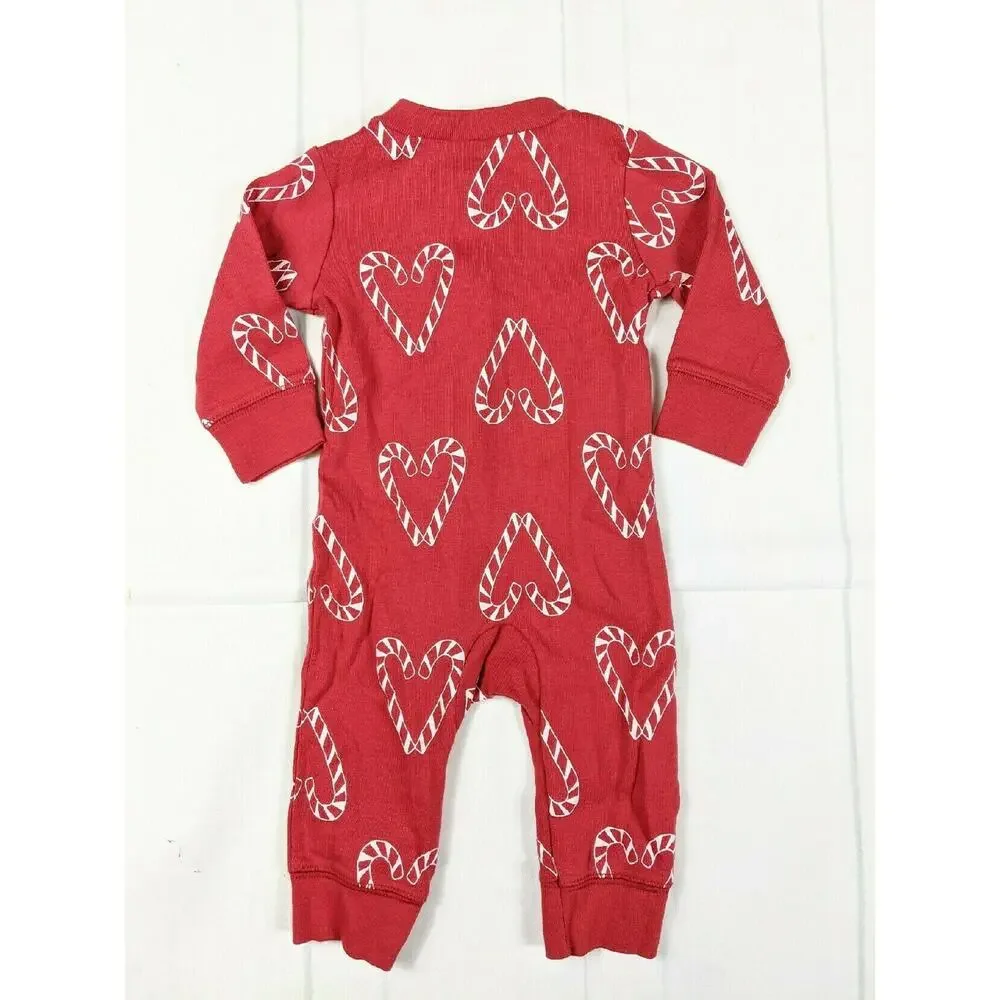 Carter's Red & White Candy Cane Heart One-Piece Pajamas 0-3 Months